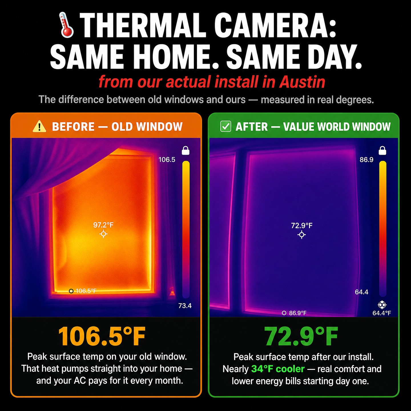 Thermal imaging before and after window replacement Austin